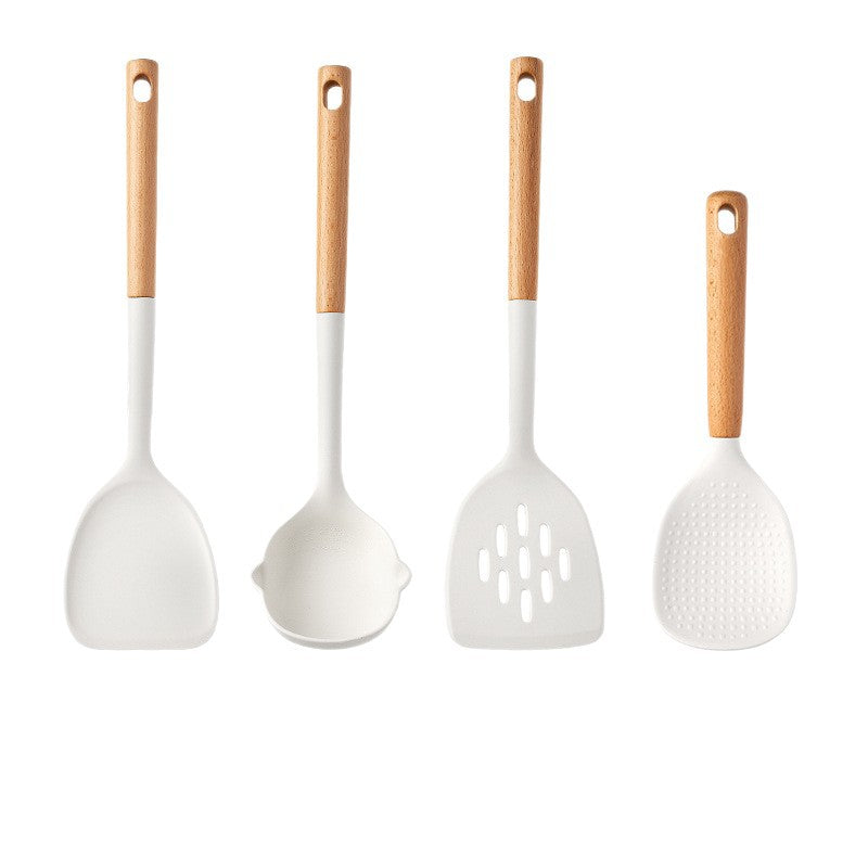 Silicone Cooking Utensil Set With Wooden Handle: Rice Spoon 4pcs
