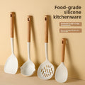 Silicone Cooking Utensil Set With Wooden Handle: Rice Spoon 4pcs