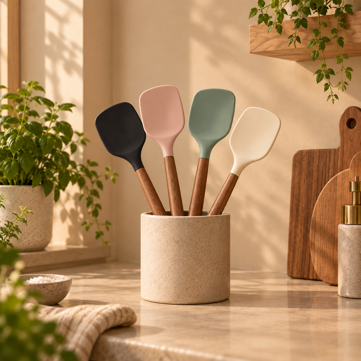 Silicone Cooking Spatula With Wooden Handle