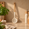 White Silicone Slotted Spoon With Wooden Handle