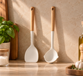 Silicone Cooking Utensil Set With Wooden Handle: 2pcs