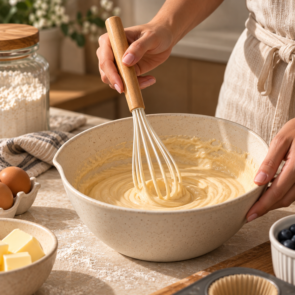 White Silicone Whisk With Wooden Handle