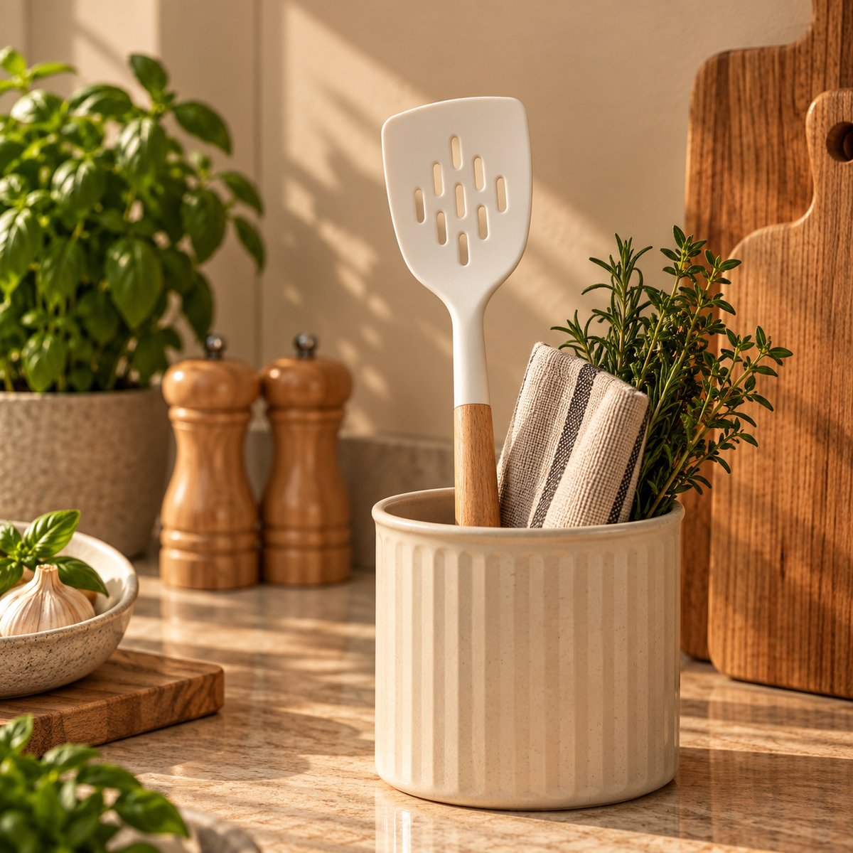 White Silicone Cooking Fry Spatula With Wooden Handle