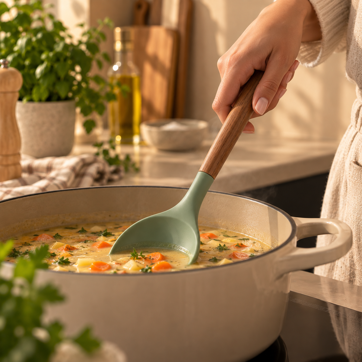 Silicone Cooking Spoon With Wooden Handle