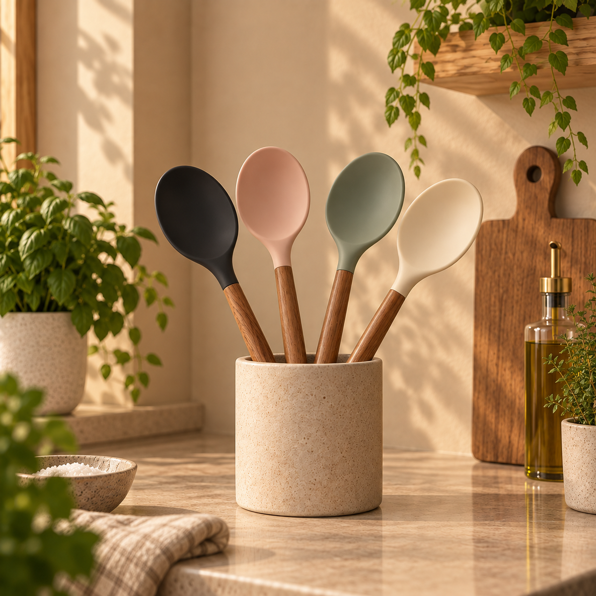 Silicone Cooking Spoon With Wooden Handle