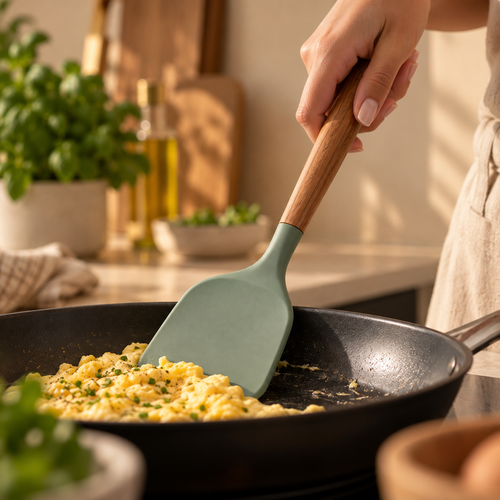 Silicone Cooking Spatula With Wooden Handle