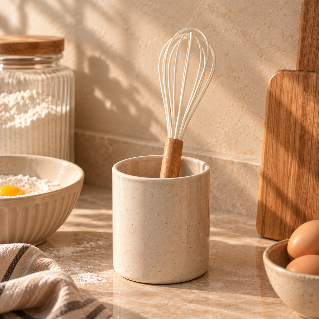 White Silicone Whisk With Wooden Handle